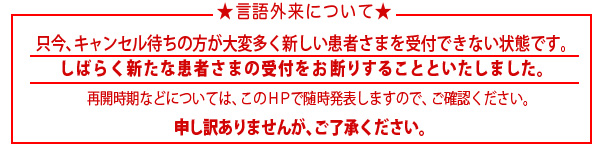 ただいま言語訓練の新しい患者さまの受付を停止しております。